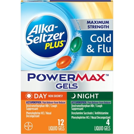 Alka-Seltzer Plus Maximum Strength Cold & Flu PowerMax Gels Day & Night - 16