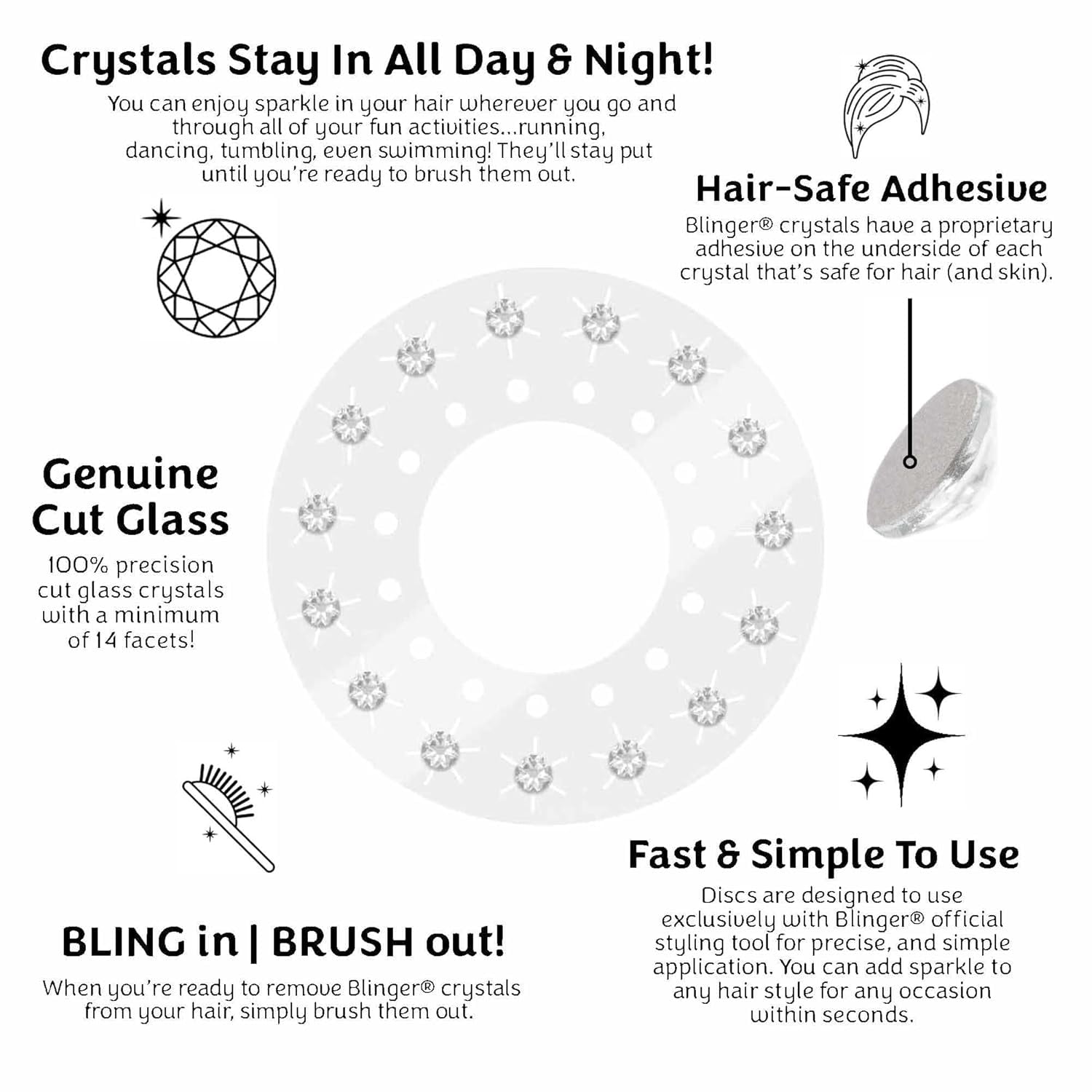 blinger® Crystal Women Refill Pack | 75 Hair Safe Glass Crystals for Everyday Glam | Crystal 5 mm | Gem Stamper Not Included