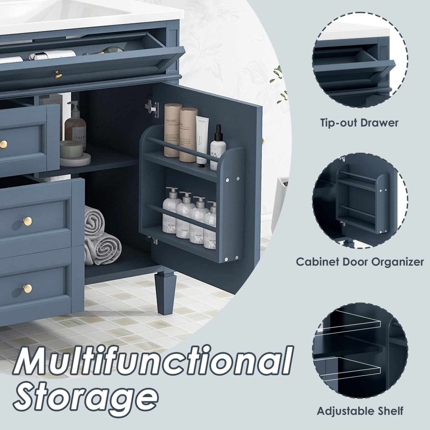 Harper & Bright Designs 36'' Bathroom Vanity with Top Sink Set, Modern Bathroom Storage Cabinet with 2 Drawers and Tip-out Drawer, Blue