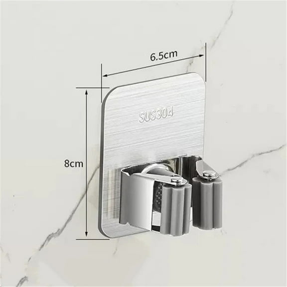1 pcs Silver 304 Stainless Steel Mop Holder Hook Wall Mounted Mop Organizer Rack Brush Broom Mop Hanger Kitchen Bathroom Storage Strong Hook