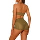 thumbnail image 3 of Conjuntos de bikini con anillo y halter para mujeres, traje de baño de 3 piezas con falda de malla con cordón, marrón claro medio, 3 of 5