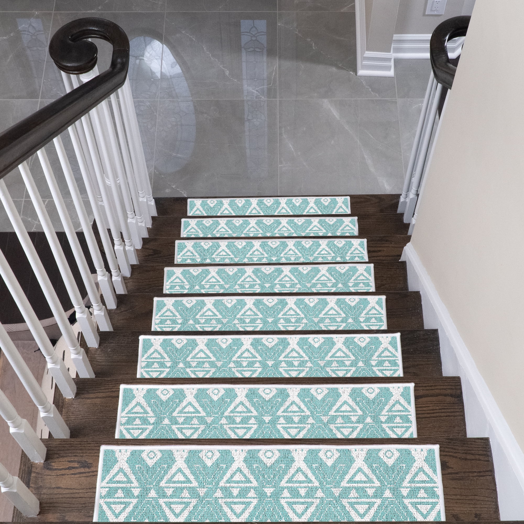 SussexHome Hairband Design 9" X 28" Stair Treads - 70 % Cotton Anti-Slip Carpet Strips for Indoor Stairs-Easy to Install Stair Treads with Double Adhesive Tape-Safe, Extra-Grip, 4-Pack-Teal