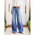 thumbnail image 3 of Wide Leg Denim Jeans, High Waisted, Vintage Wash, Relaxed Fit (US, Alpha, Small, Regular, Regular, Light Blue), 3 of 5