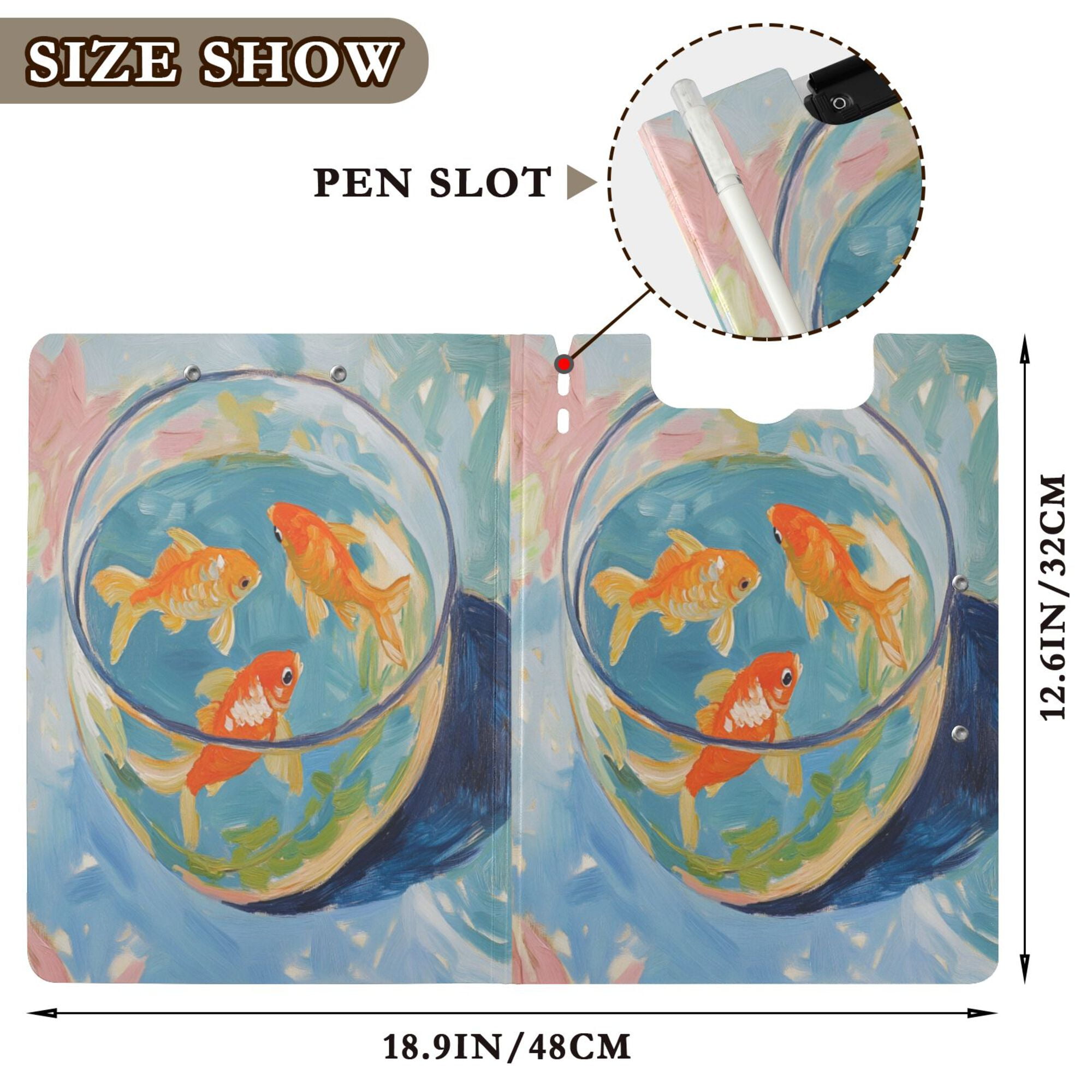 FORMRS A4 Clipboard Folder with Pen Holder Horizontal Foldable School Office Binder, Art Goldfish