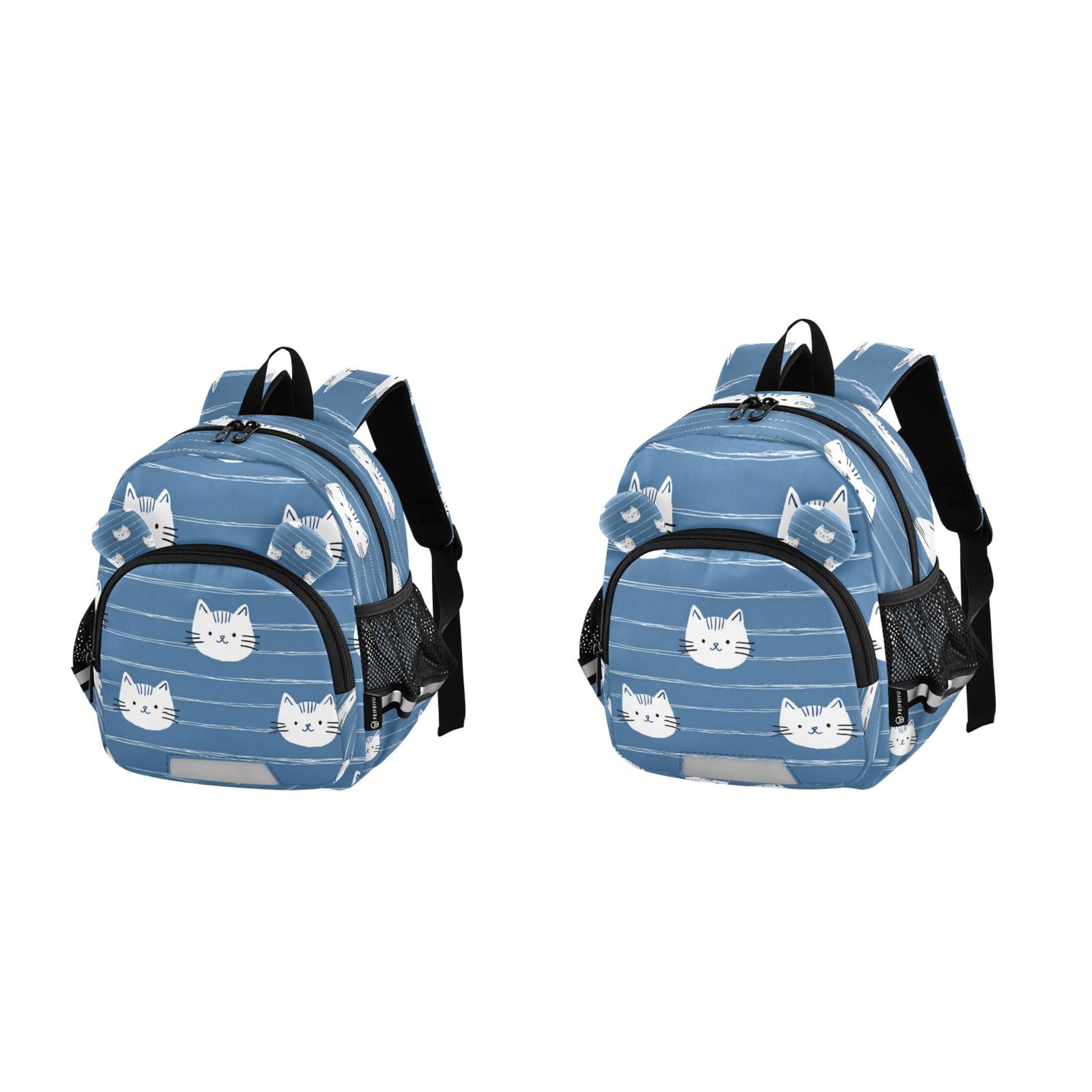 RMDQTR Adorable Ear-Print Backpack with Reflective Strip and Anti-Lost Leash Adjustable Shoulder Straps Mini Travel Backpack Cat Face Seamless Pattern