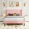 thumbnail image 2 of Amolife Full Size Platform Bed Frame with Velvet Upholstered Wingback Headboard, No Box Spring Needed, Pink, 2 of 9