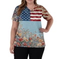thumbnail image 3 of Women's 250th Anniversary Scrub Tops Plus Size Short Sleeve V-Neck Red White and Blue Flag Floral Print Work Uniforms 4th of July Nursing Medical Scrubs T Shirts with Pockets, 3 of 5