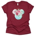 thumbnail image 2 of Women Teen Mickey Ears Pink Flowers with Gold Leaves Shirt Floral Adult Ladies Boho Character Tshirt (Raspberry, Large), 2 of 7