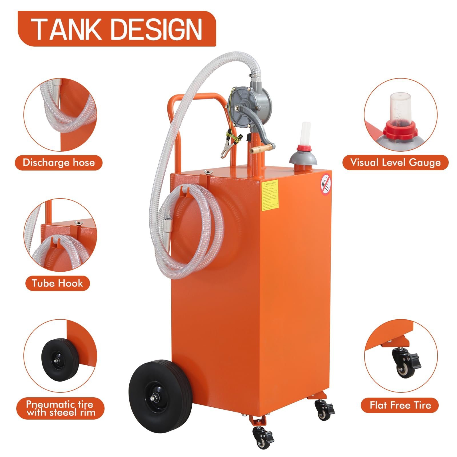 2025 New 30 Gallon Portable Gas Caddy Fuel Storage Tank, Large Gasoline Diesel Can Hand Siphon Pump, with Rolling Flat-Free Solid Rubber Wheels, for Boat, ATV, Car, Motorcycle