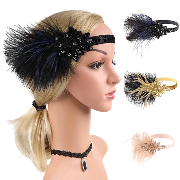 Carnival Headpieces for Women BWASD Party Headdress Mardi Gras 1920s Sequined Showgirl Flapper Headband Cocktail Retro Fashion Accessories Black