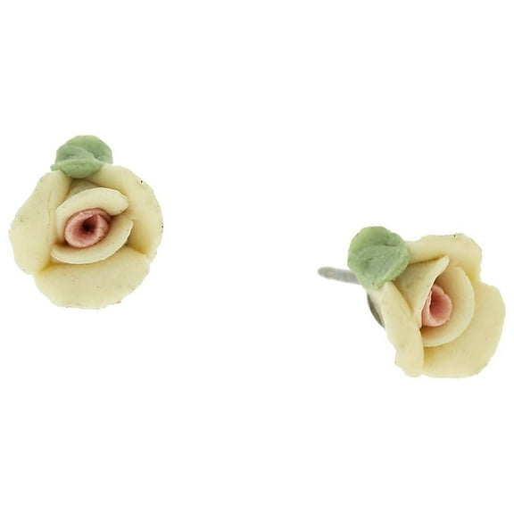 1928 Jewelry Sweet Ivory Porcelain Rose Stud Earrings