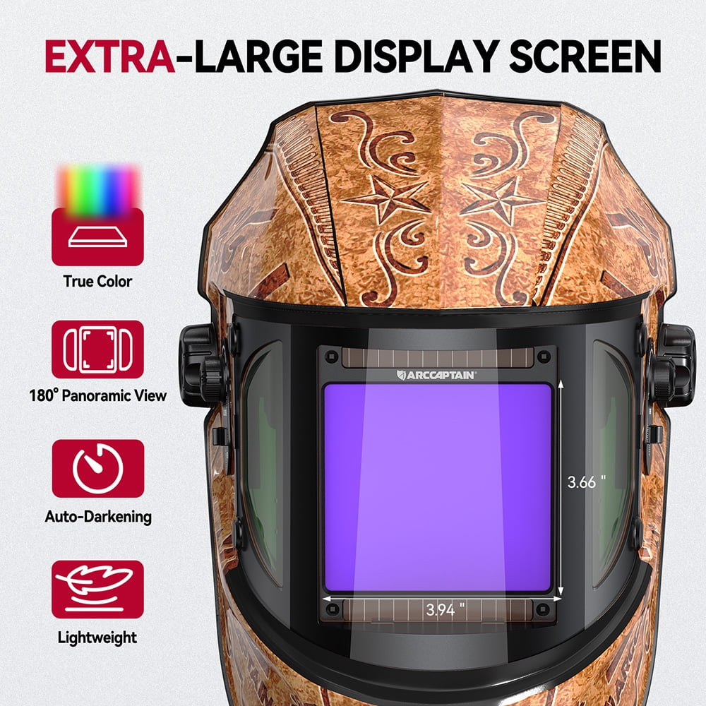 ARCCAPTAIN Super Large View Welding Helmet 3.94" x 7.06" True Color Welder Helmet with Side View