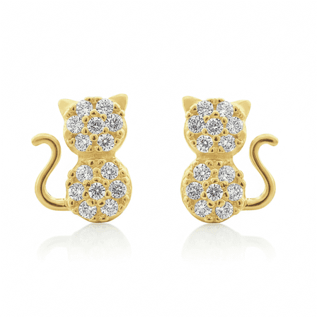 Vinali 14K Yellow Gold Women's CZ Cat Earrings