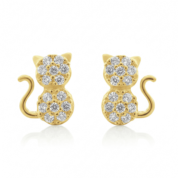Vinali 14K Yellow Gold Women's CZ Cat Earrings