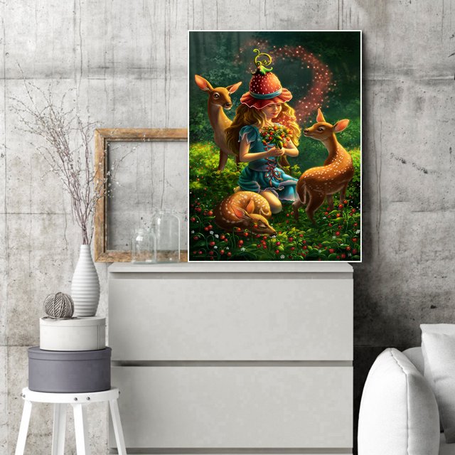 Cuadros Decorativos Cuadro de artesanía de mosaico de taladro redondo completo pintura de diamantes de imitación de niña elfo DIY Tmvgtek embutido en tela