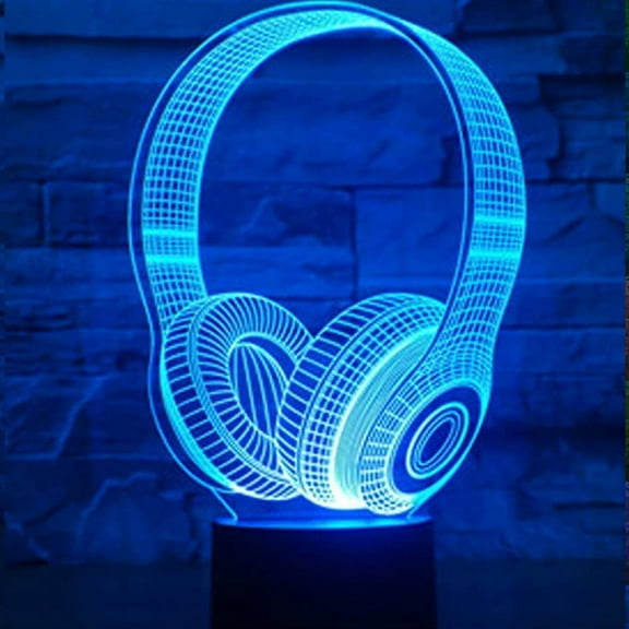 YSITIANNA New 3D Headset Headphone Night Light Touch Switch Table Desk Optical Illusion Lamps 7 Color Changing Lights LED Table Lamp Xmas Home Love Birthday Children Kids Decor Toy Gift STNL#3269