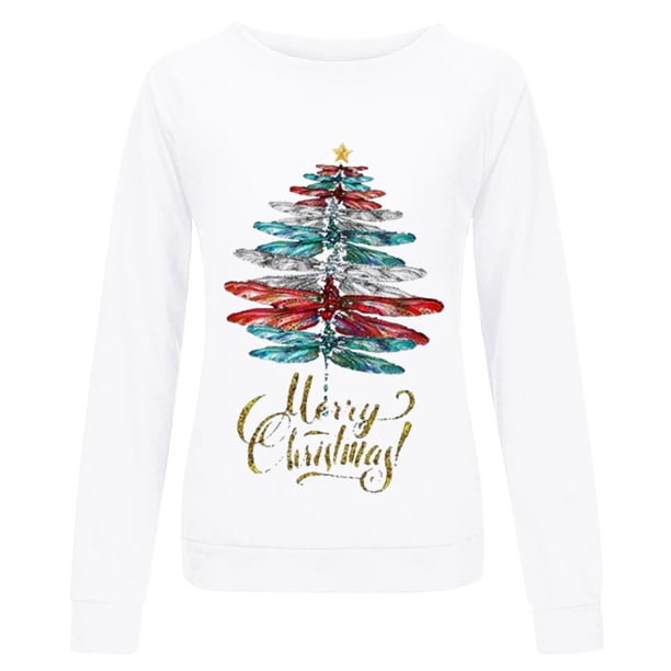 Sudaderas de Cuello Redondo de Navidad Para Mujer Moda Otoño Nuevo Suéter Con Estampado de Árbol de Navidad Odeerbi ODB209031