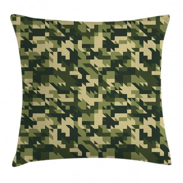 Camo Throw Pillow Cushion Cover, Abstract Camouflage in Forest Colors