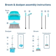 FGY Broom and Dustpan Set with Removable Handle for Indoor and Pet (Blue)