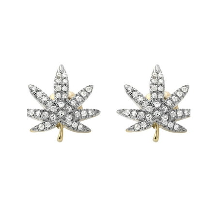 Jewelry Unlimited 10k Yellow Gold Weed Leaf Diamond 10mm 10k Yellow Gold Weed Leaf Diamond 10mm Stud Earrings 0 35ct