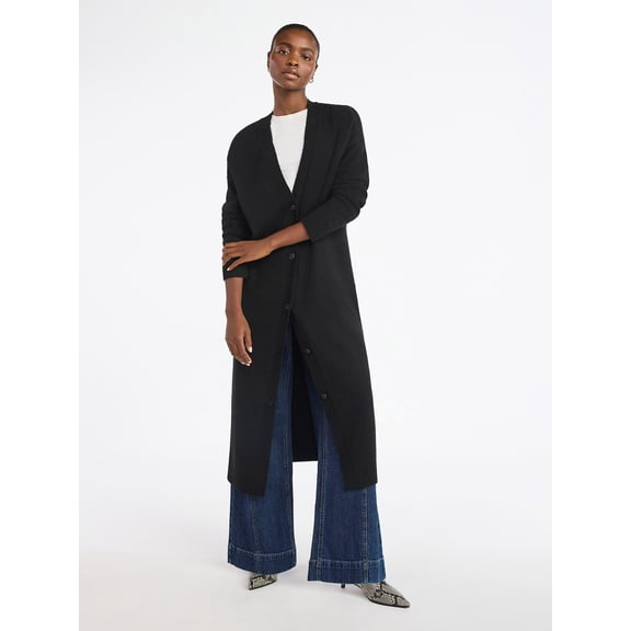 Scoop Women's and Women's Plus Button Front Maxi Cardigan Sweater, Midweight, Sizes, XS-4X