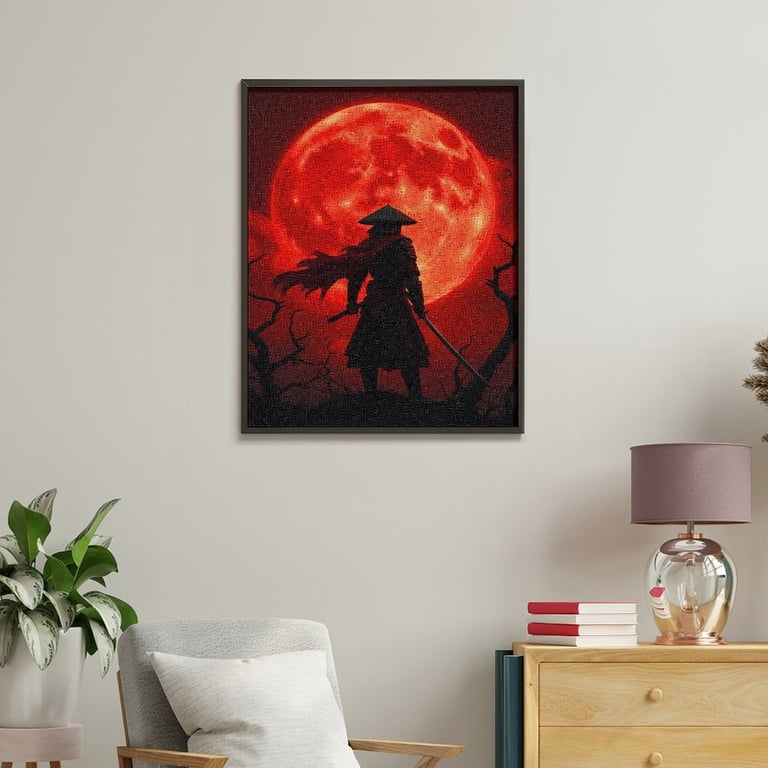 Paint by Numbers Kit for Adults, Samurai Red Moon Spectacle Scene