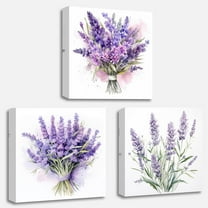 Lavender Canvas Wall Art 3 Pieces Rustic Purple Flowers Country Floral Painting Prints for Bathroom Bedroom Living Room Decor Framed (Lavender,12.00" x 12.00" x3Pcs)