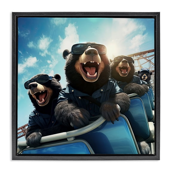Stupell Industries Eclectic Bears on Rollercoaster Black Floating Frame Canvas Art, 18 x 18, by Jim Baldwin