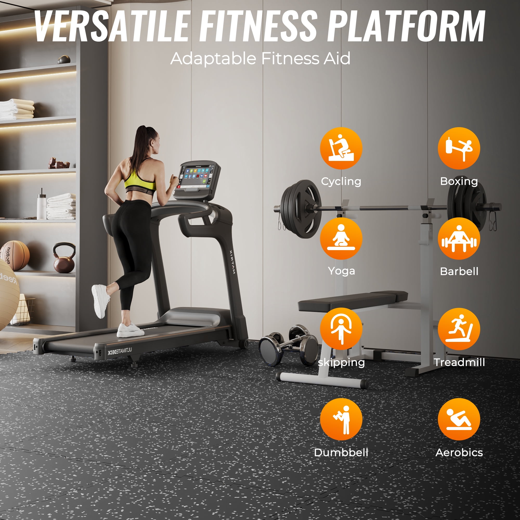 Amadwell 0.56" Thick 48 Sq Ft Gym Flooring for Home Gym, 12 Tiles Exercise Equipment Mats, Rubber Top with High Density EVA Foam, Large Interlocking Workout Mat, Black/Grey