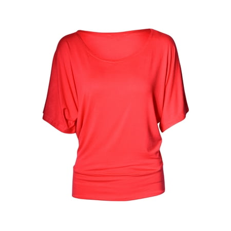 - Women's Boatneck Dolman Sleeve Draped Tunic Top