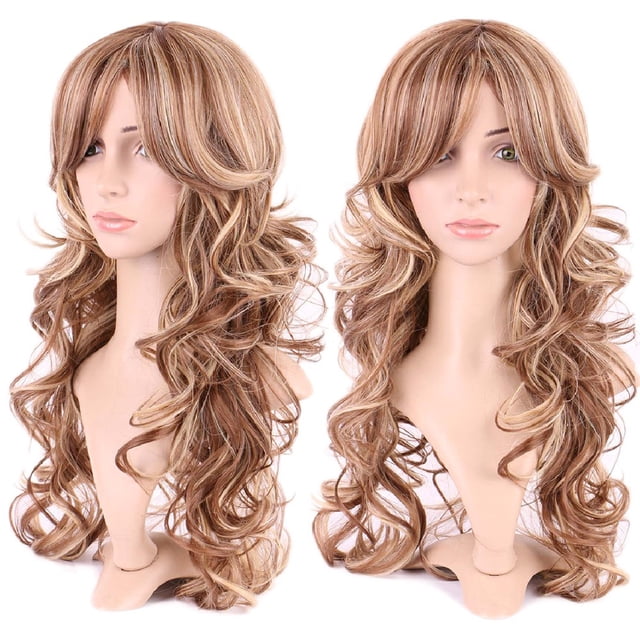 MesaSe Longue Perruque Synthétique Bouclée avec Franges Cheveux Courts Perruques Résistant à la Chaleur Pleine Perruque Pleine Tête pour les Femmes Blondes