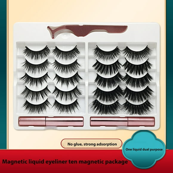 Ten Pairs of False Eyelashes Magnetic Dense Natural+ Magnetic Liquid Eyeliner+Tweezers