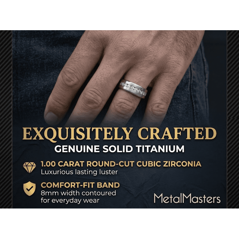 Metal Masters Titanium Wedding Band Ring, Channel-Set CZ photo 5