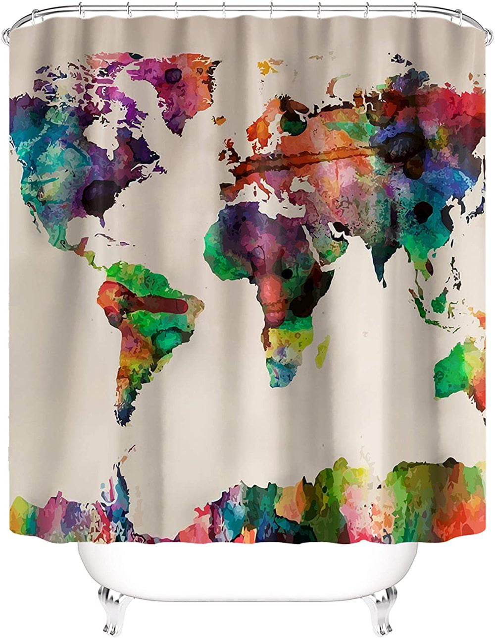 72x72" Old World Map Polyester Fabric Waterproof Bathroom Shower Curtain 12Hooks 