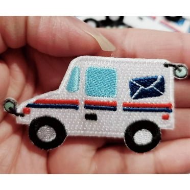NEW Arrival, "Postal Worker" Essential Patch, Patches for Masks, Small Iron-on Embroidered, Size 2.5", Cute Postal Truck for Accessories