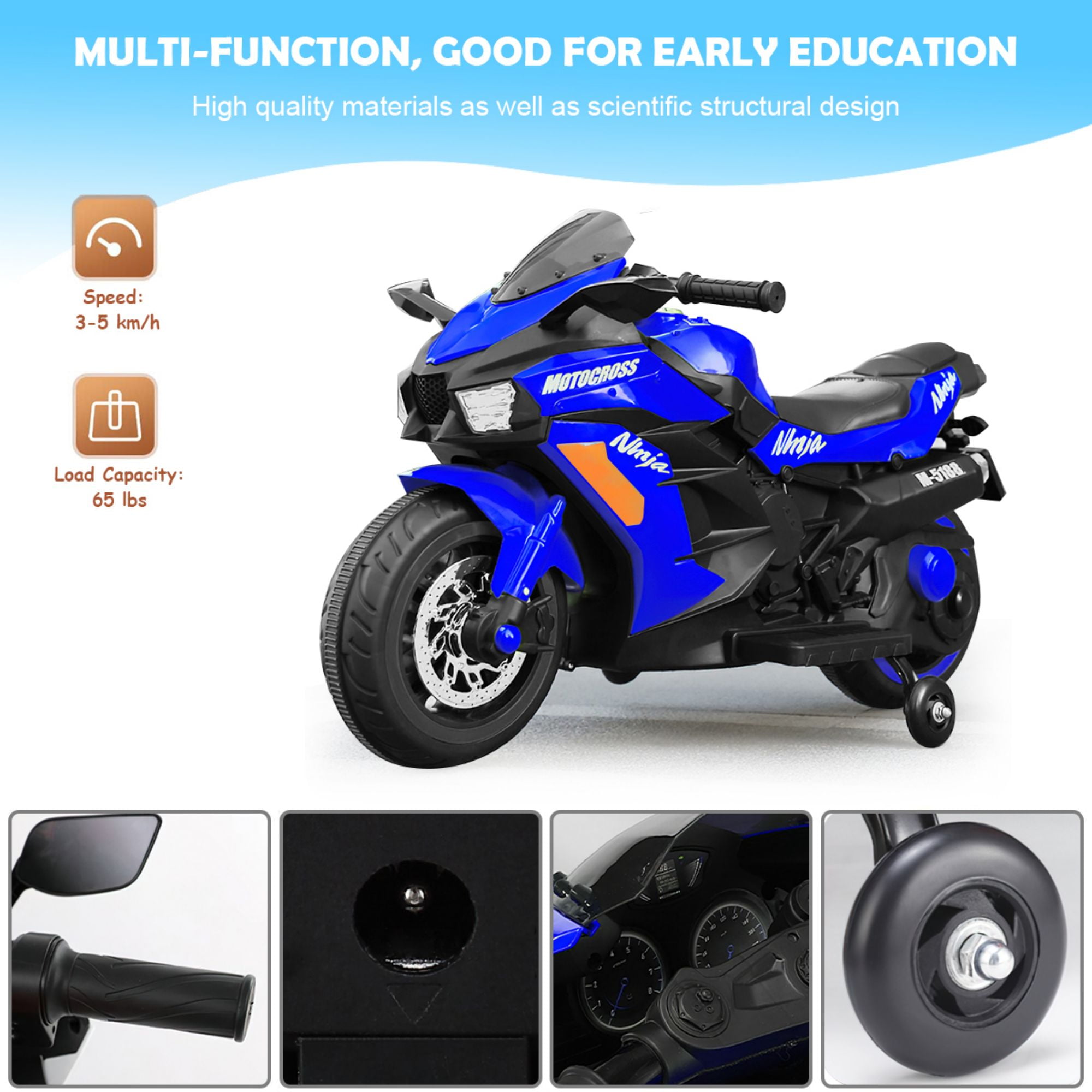 CIPACHO 12V Battery Motorcycle, Rechargeable Kids Ride On Car with Training Wheels Electric Cars Motorcycles, Blue CIPACHO 12V Battery Motorcycle, Rechargeable Kids Ride On Car with Training Wheels Electric Cars Motorcycles, Blue