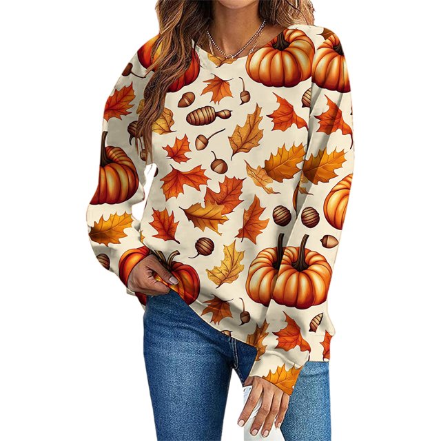 Ailaofu Womens Halloween Long Sleeve Sweatshirt Cute Trendy Graphic Pullover Top Casual Crewneck Holiday Clothes