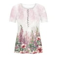 thumbnail image 4 of Fmbrln Womens Plus Size Summer Fashion Floral Print Tops Casual Short Sleeve Button V Neck Pleated T-shirts Comfy Loose Blouse 2XL, 4 of 5