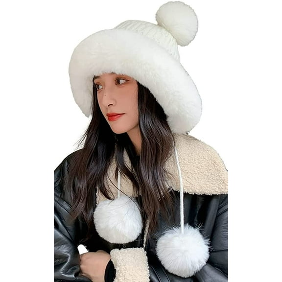 CoCopeaunt Women Cute Knit Hat Winter Fluffy Plush Lining Soft Warm Hats for Students Girls