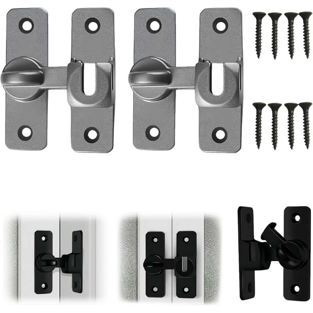 Cierres abatibles de aleación de aluminio, cerradura y pestillos de 90/180 grs, cerradura de puerta de seguridad con hebilla para jardín, ventana, gabinetes, baño (gris-2 piezas)