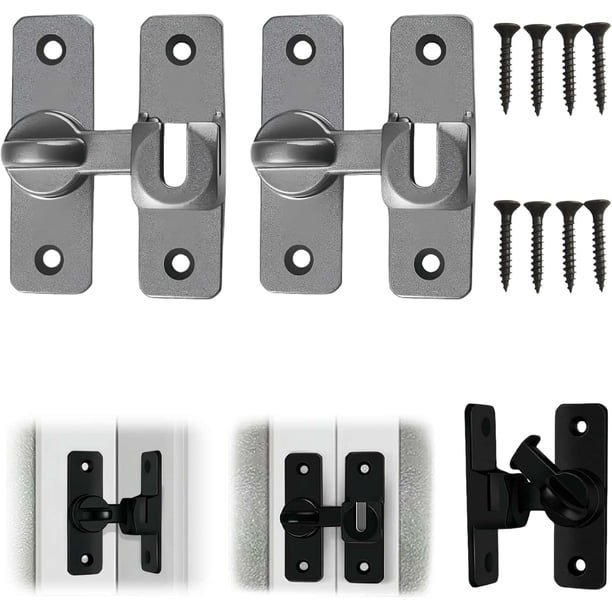 Cierres abatibles de aleación de aluminio, cerradura y pestillos de 90/180 grs, cerradura de puerta de seguridad con hebilla para jardín, ventana, gabinetes, baño (gris-2 piezas)