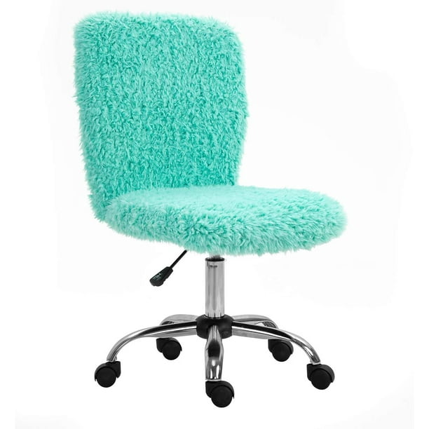 Faux Fur Office Chair In Mint Fluffy Armless Swivel Desk With Adjustable Height Com Mint Fluffy Armless Swivel Desk Chair, Fluffy Desk Chair Cover