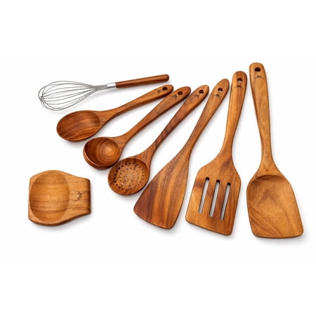 8 Teak Wooden Utensil Set - Cooking Utensils Spoons For Sturdy Kitchen & Every Chef