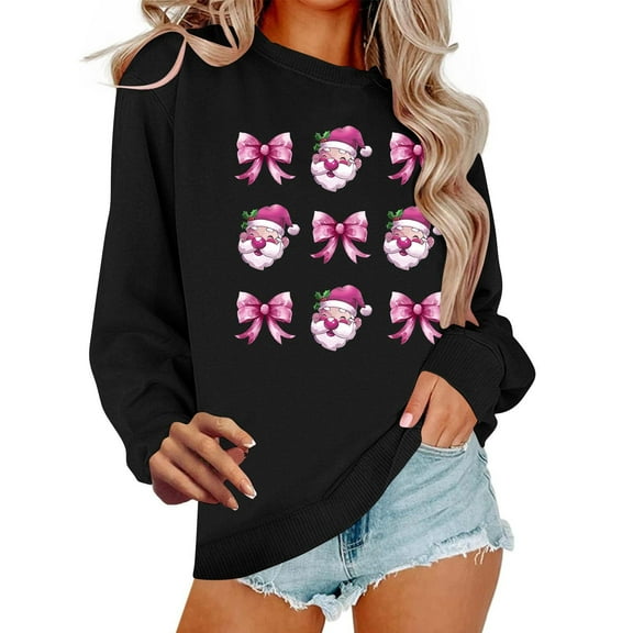 Women's Crewneck Shirts Christmas Sweatshirts Top Fashion Cute Xmas Printed Pullover Winter Long Sleeve Sweaters Loose Plus Size Blouses Tops
