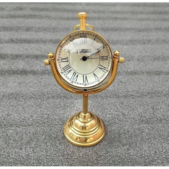 Handmade Antique Brass Table Clock Desk Clock Nautical Vintage Maritime Small Table Watch Compass for Home & Office Study Room Decor...