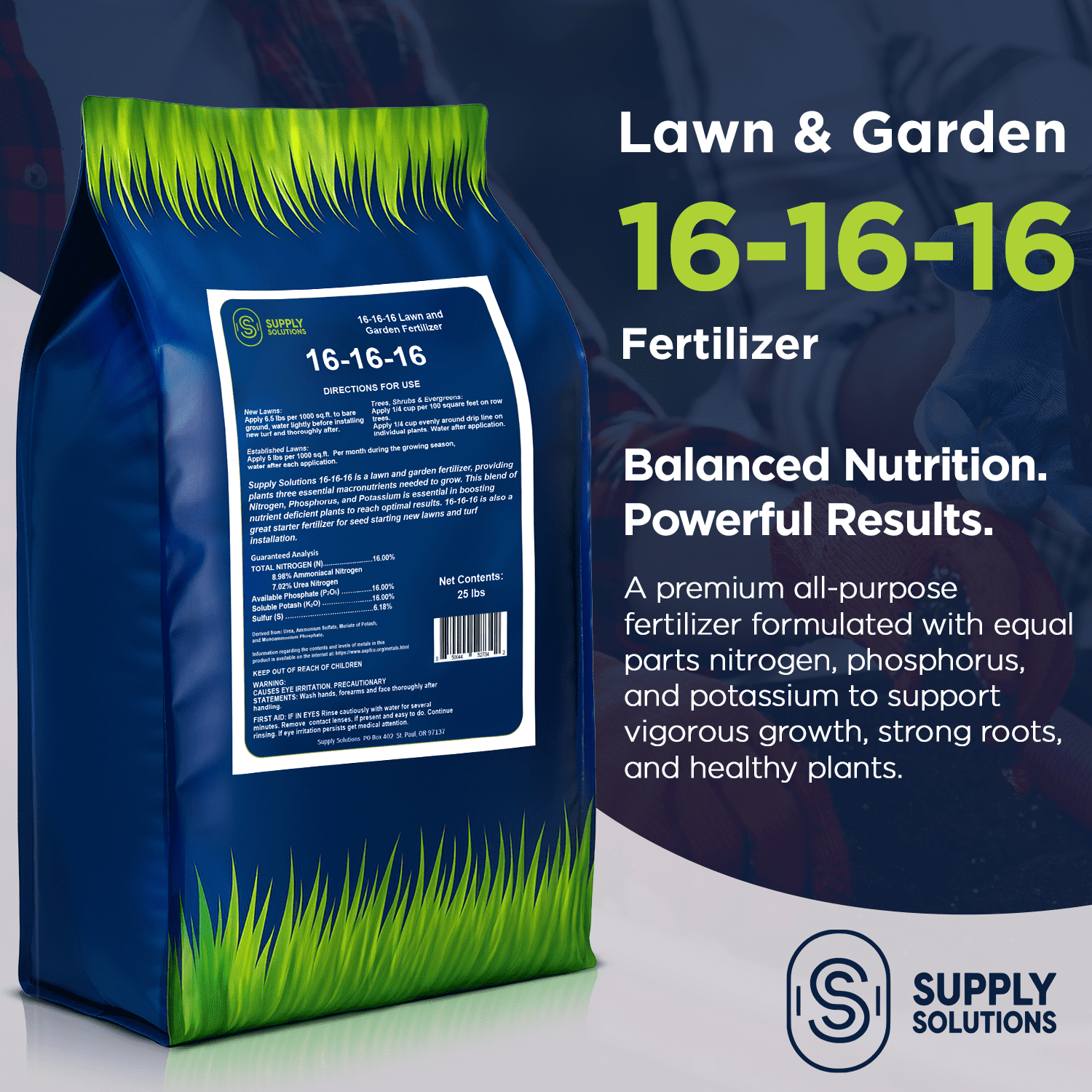 Supply Solutions 16-16-16 Complete Lawn & Garden All Purpose Granular Fertilizer - The Ultimate Plant Food for Lush Greenery (25lbs)