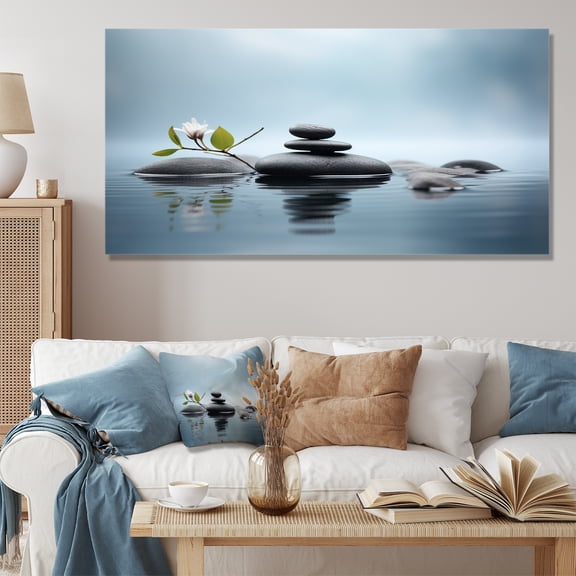 Designart "Zen Serenity Spiritual Stones in Blue II" Spiritual Wall Art - Global Blue Spiritual Stone Entryway Wall Art