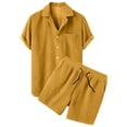 thumbnail image 3 of UVEASISHA Men's Corduroy Sets 2 Piece Outfits Short Sleeve Button Down Lapel Shirt and Shorts with Pocket Summer Savings Yellow M, 3 of 7