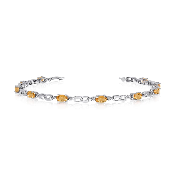 14K White Gold Oval Citrine and Diamond Link Bracelet