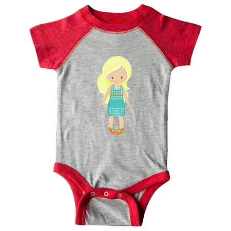 

Inktastic Fashion Girl Blonde Hair Blue Dress Orange Shoes Gift Baby Girl Bodysuit